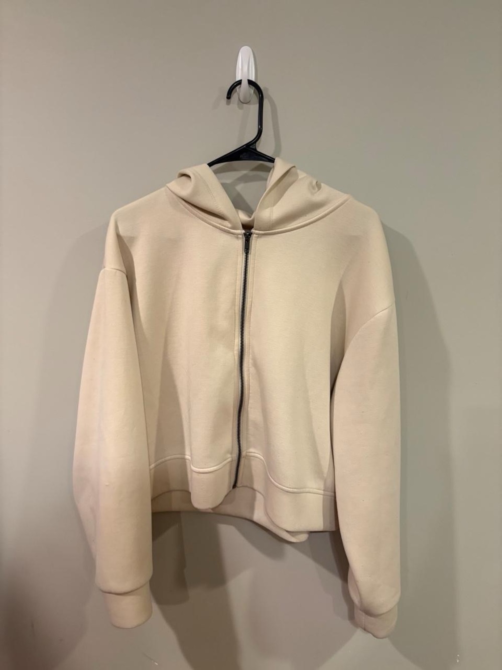 a new day Cream Zip Front Hoodie Cropped Jacket
